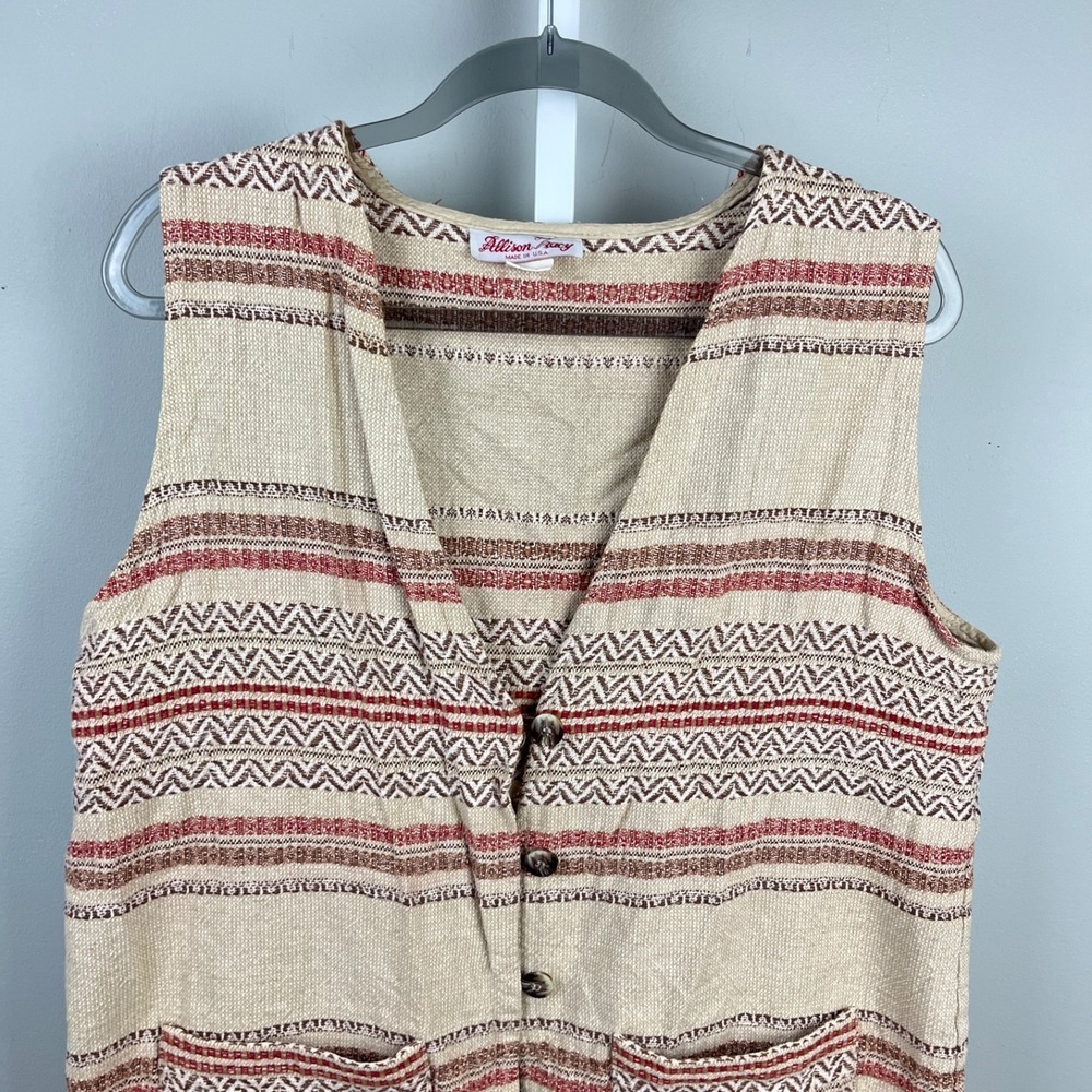 Vintage Allison Tracy Western Tapestry Vest Womens 14 Woven Fringed Boho - Picture 4 of 6